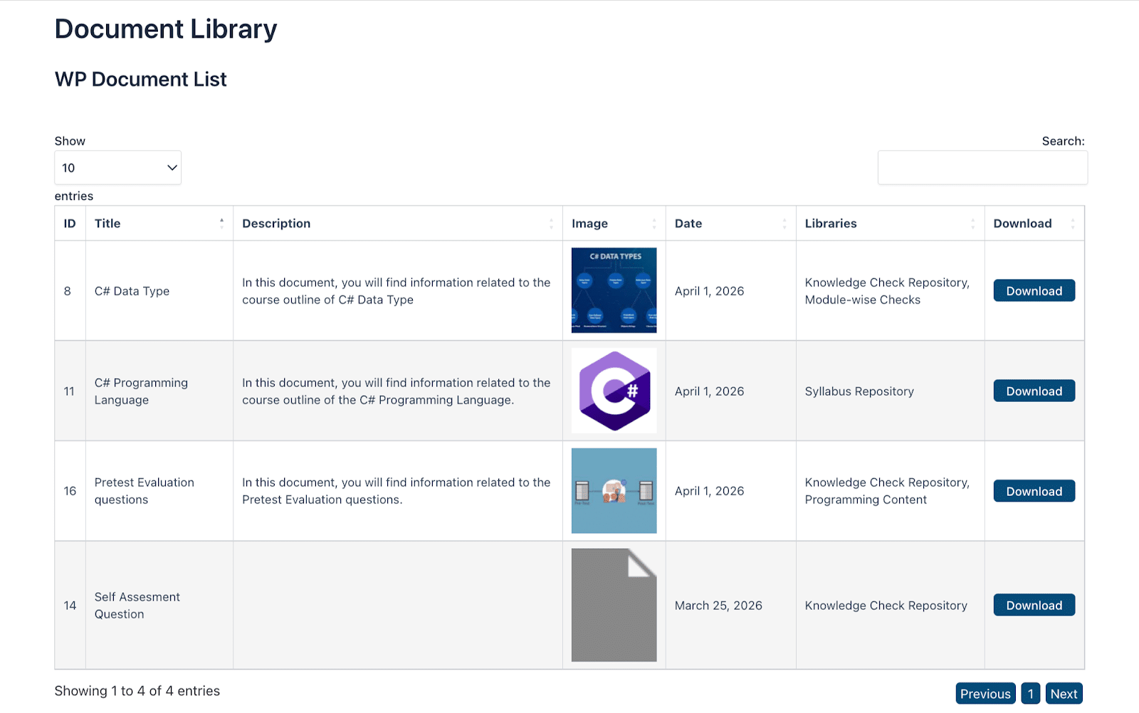 Image showing WP Document Library list. 