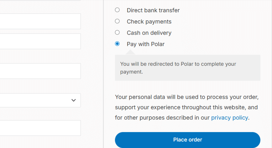 Image showing Customer selects Pay with Polar at checkout