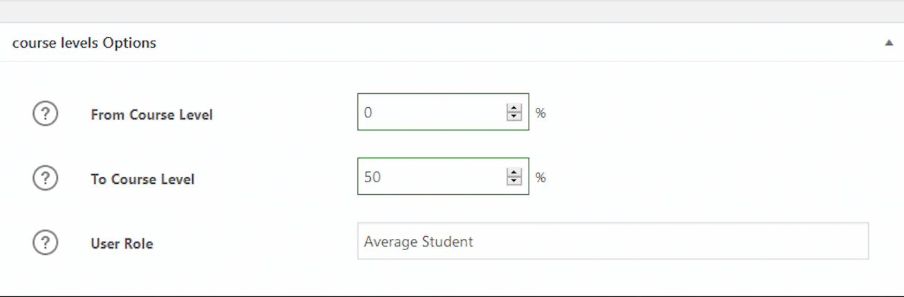Image showing course levels options.