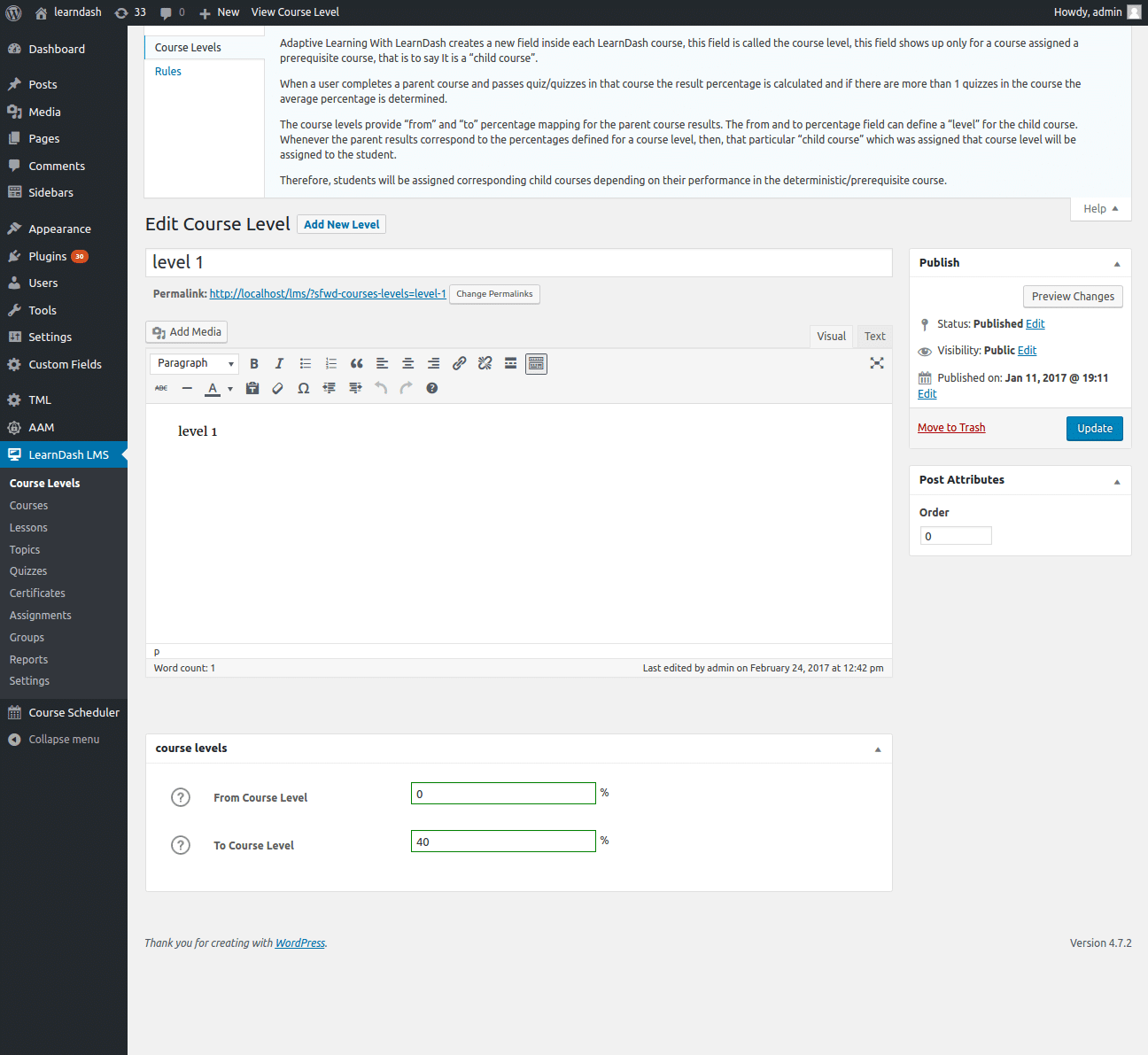 Image showing how to edit course levels.
