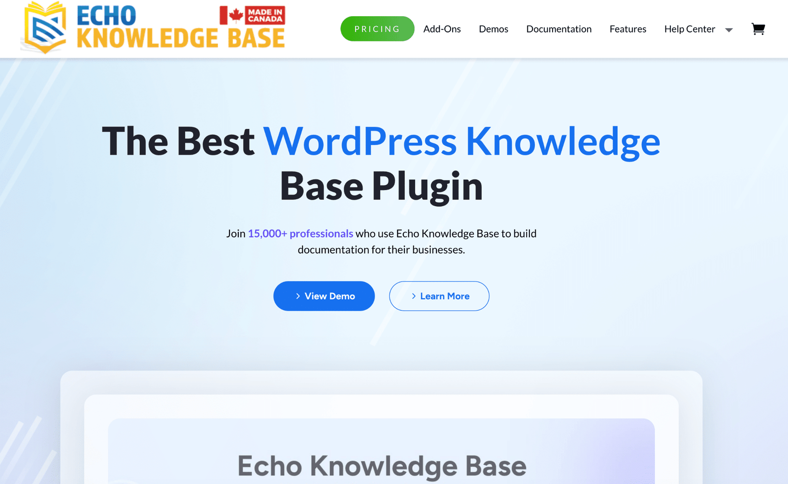 Image showing Echo Knowledge base Knowledge Base Plugins (2026 Edition) website home page. 