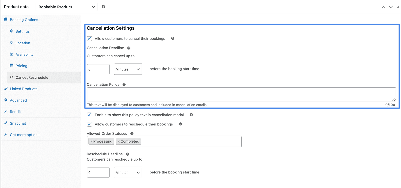 image showing cancel tab with the cancellation settings highlighted.