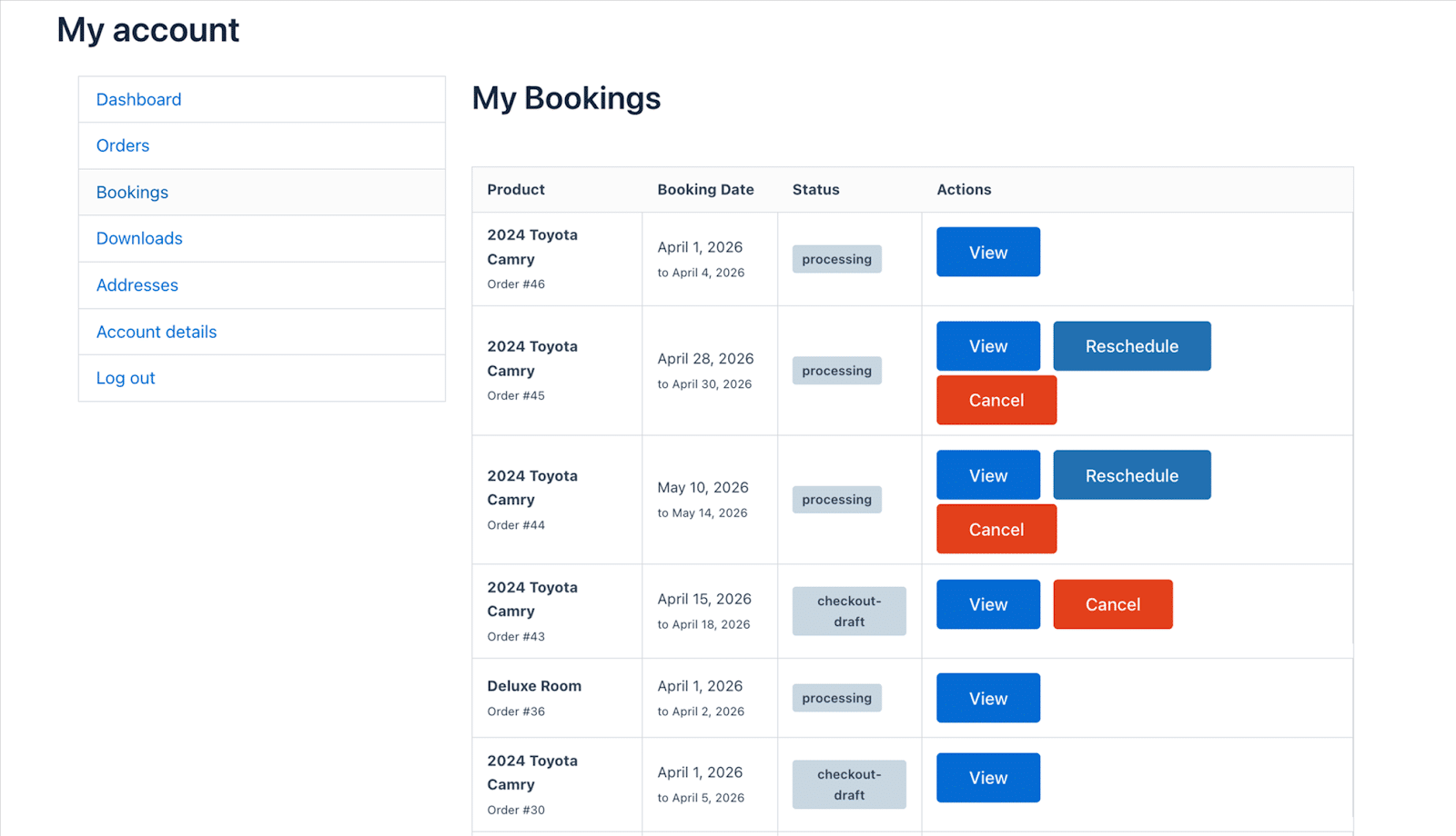 Image showing my booking dates for the car rental services.