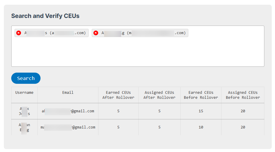 Image showing how you can search and verify CEUs.