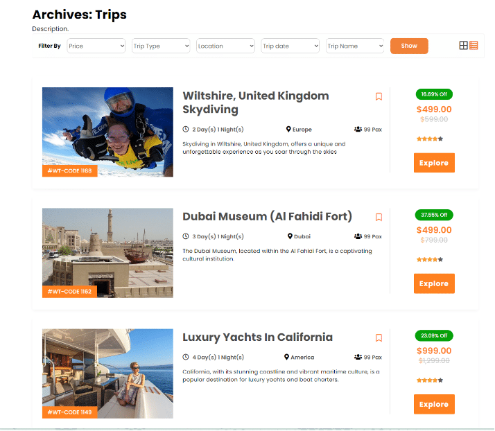 Image show archive trips. 