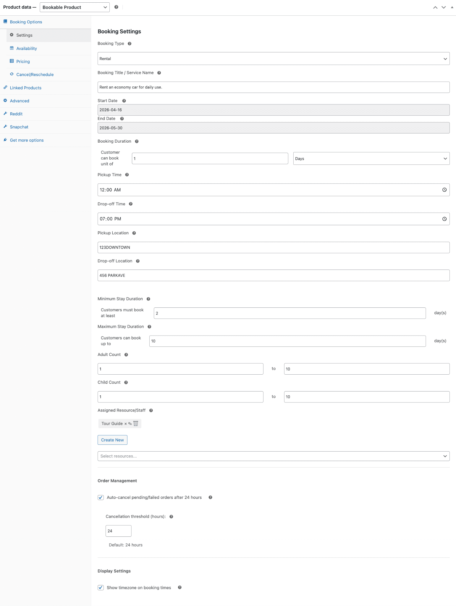 WooCommerce Bookings_Backend RENTAL Booking Settings_ScreenShot WooCommerce Rental Booking Settingx
