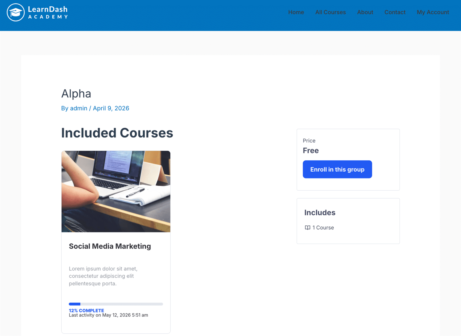 Image showing LearnDash Academy alpha courses.