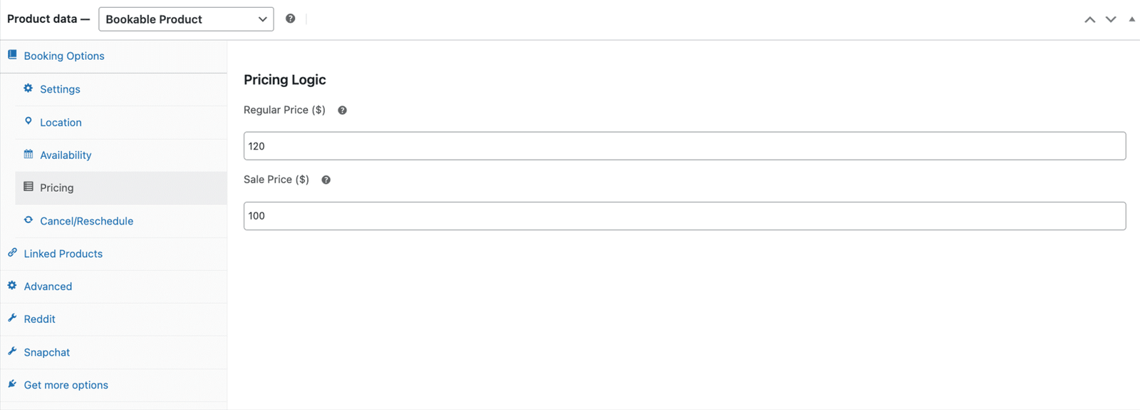 image showing pricing tab with regular price and optional price.