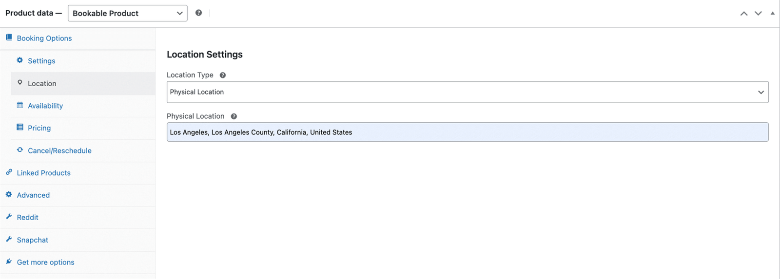 image showing location settings tab with tour's meeting point in address field.