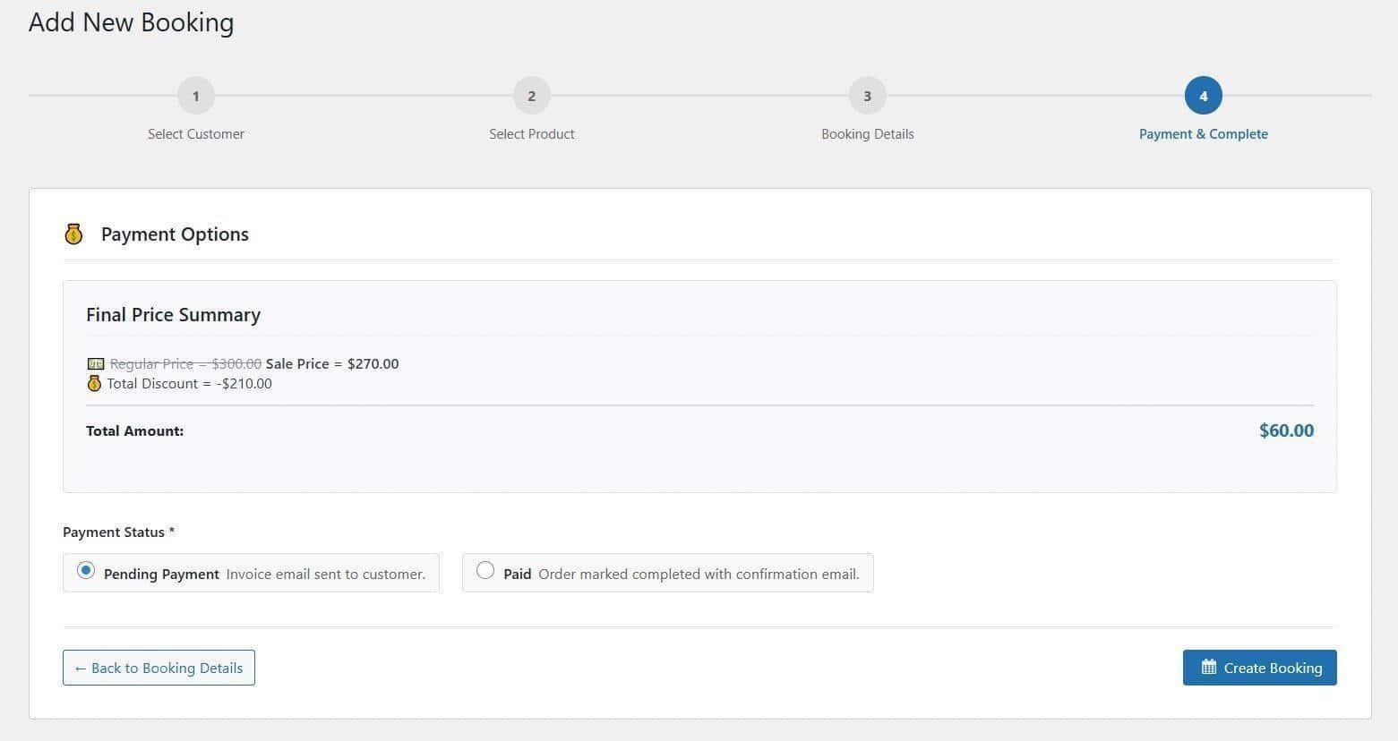 image showing payment and payment status options.