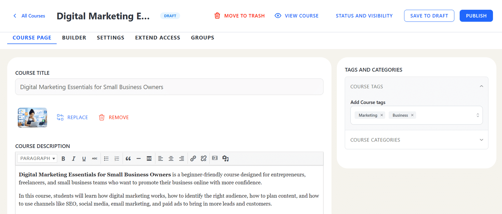 Image showing digital marketing course page.
