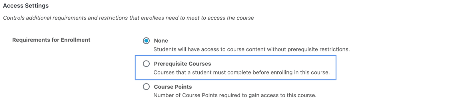 Image showing access settings.