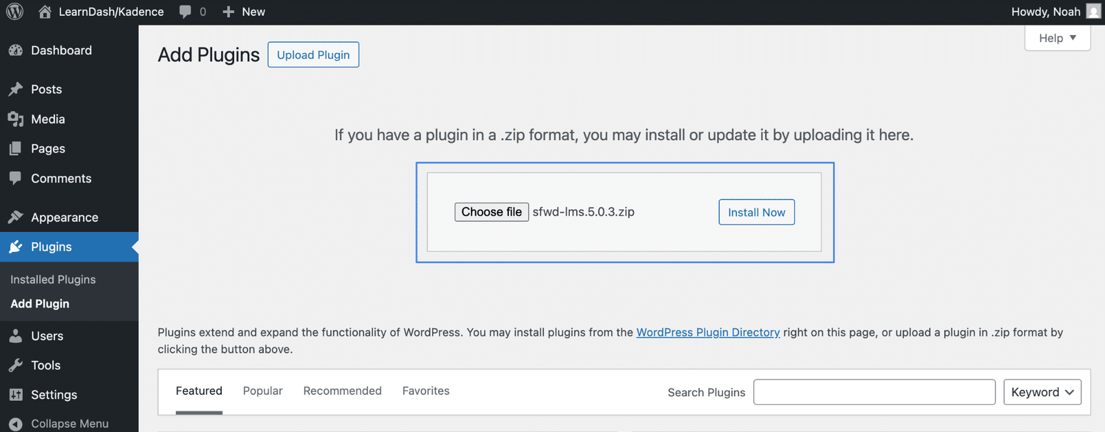 Image showing how to install learndash plugins.