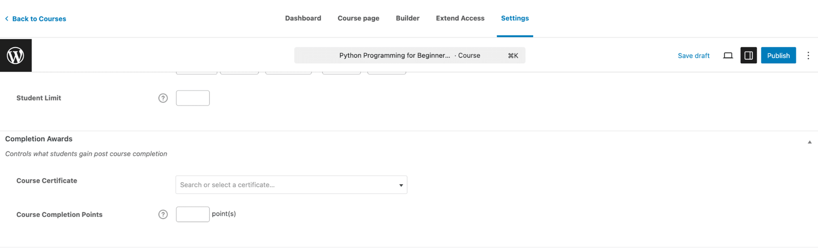 Image showing access settings.