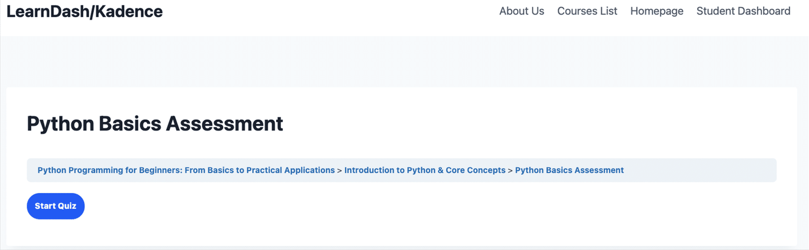 Image showing LearnDash/Kadence python basics assessment.