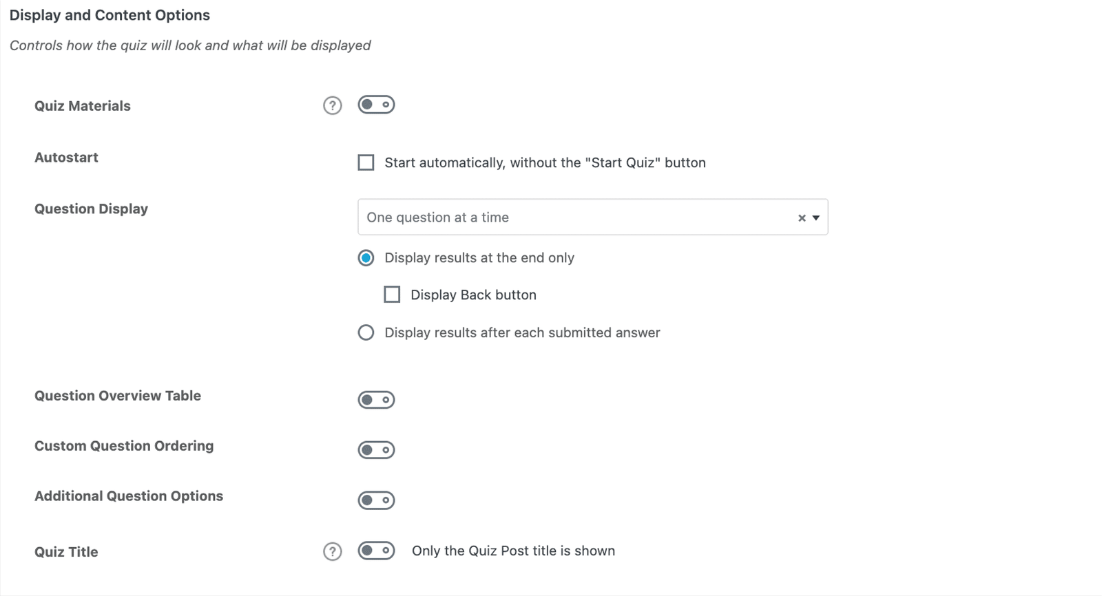 Image showing display and content options.