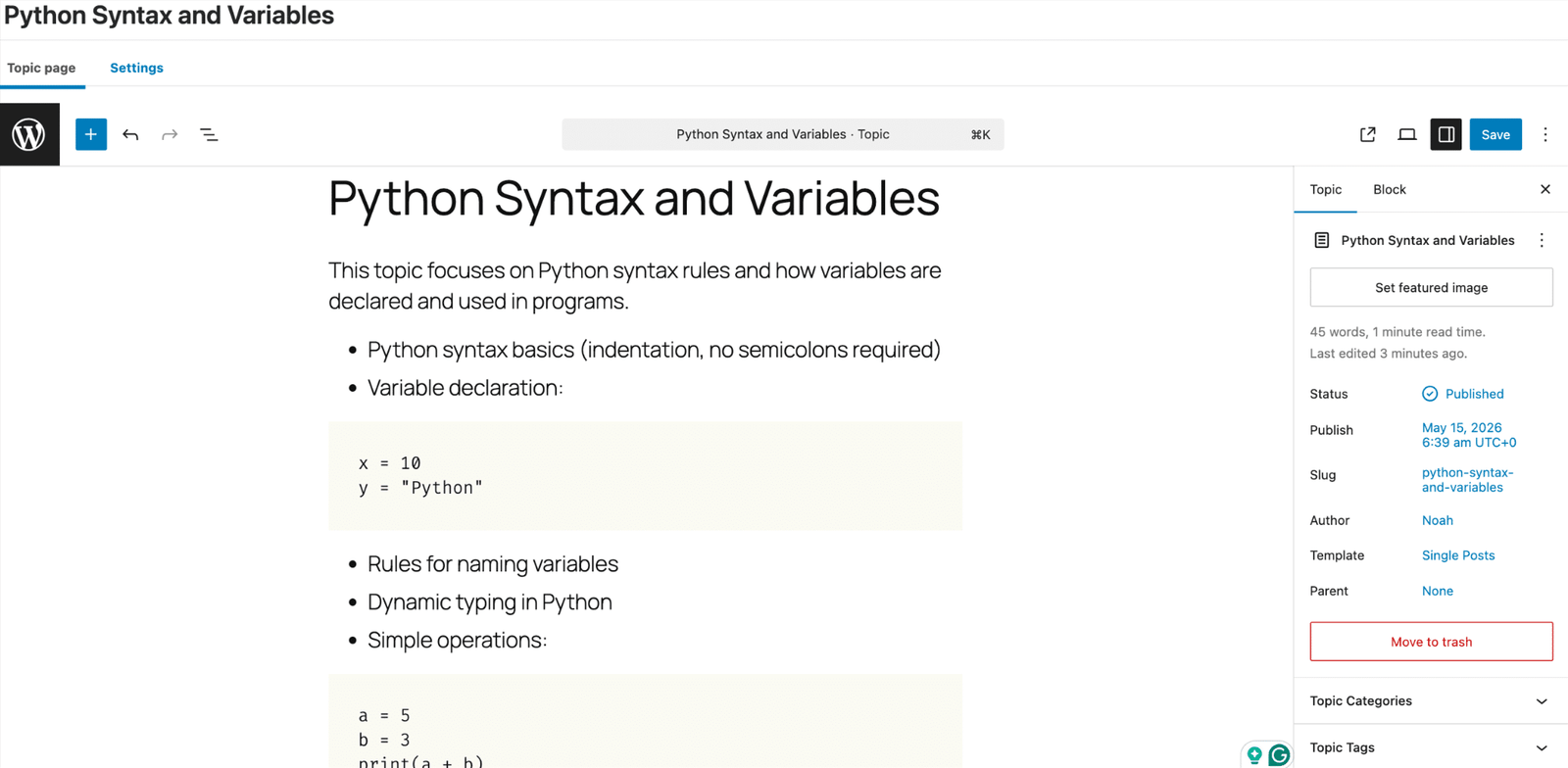 Image showing python syntax and variables.
