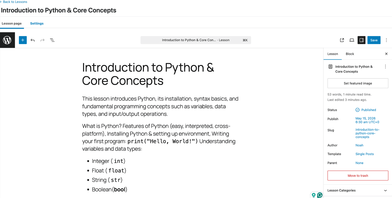 Image showing introduction to python and core concepts.