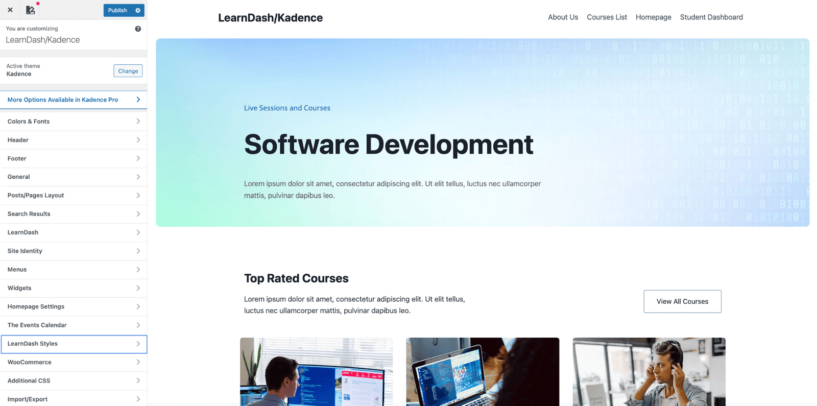 Image showing software development course on kadence and learndash.