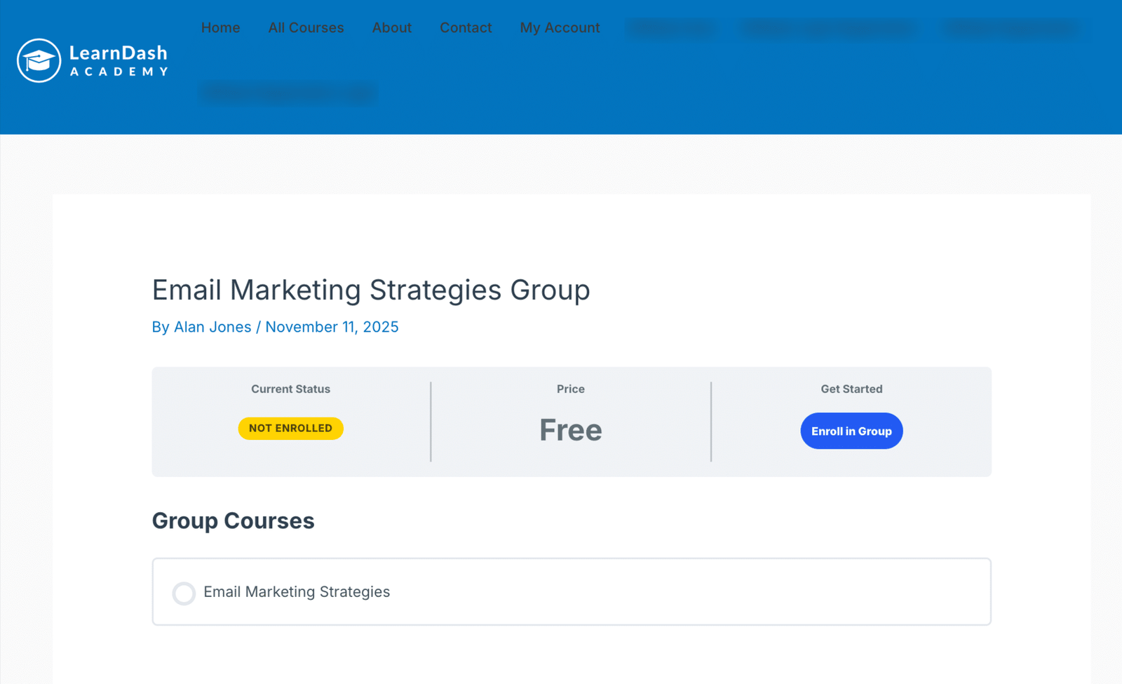 Image showing LearnDash academy email marketing strategies group.