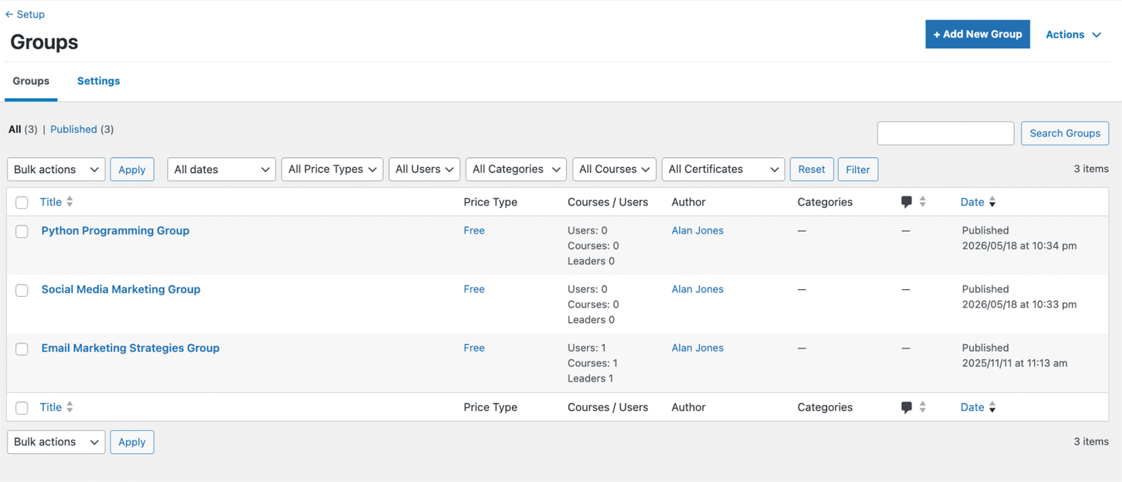 Image showing group settings.