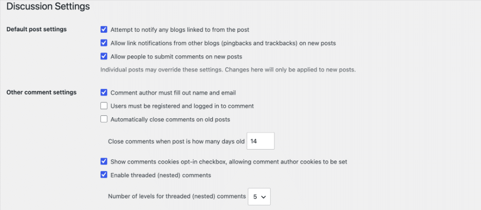 Image showing discussion settings in WordPress.