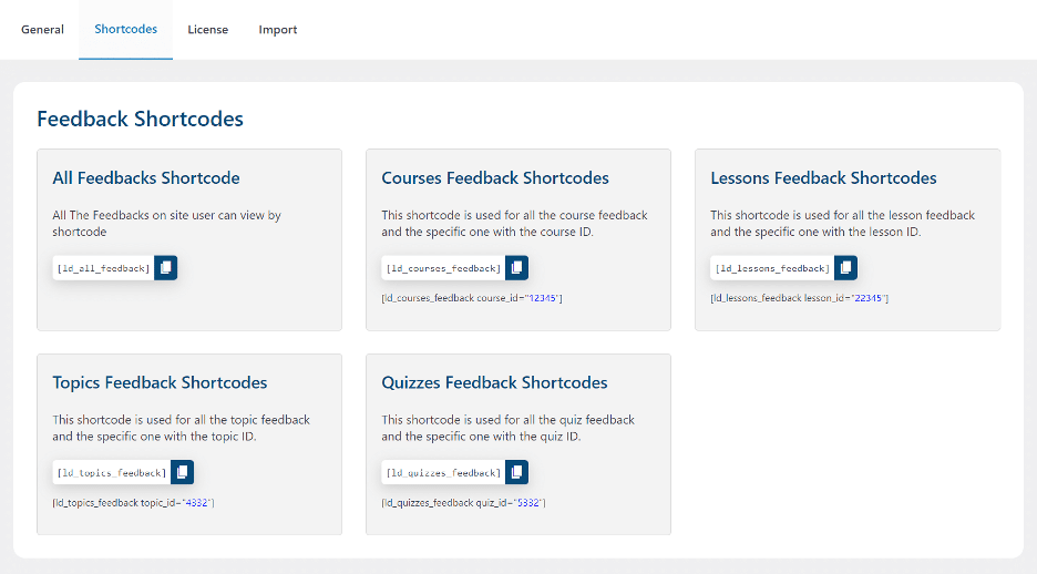Image showing feedback shortcodes.