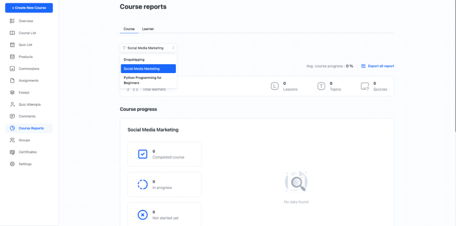 image showing course reports.