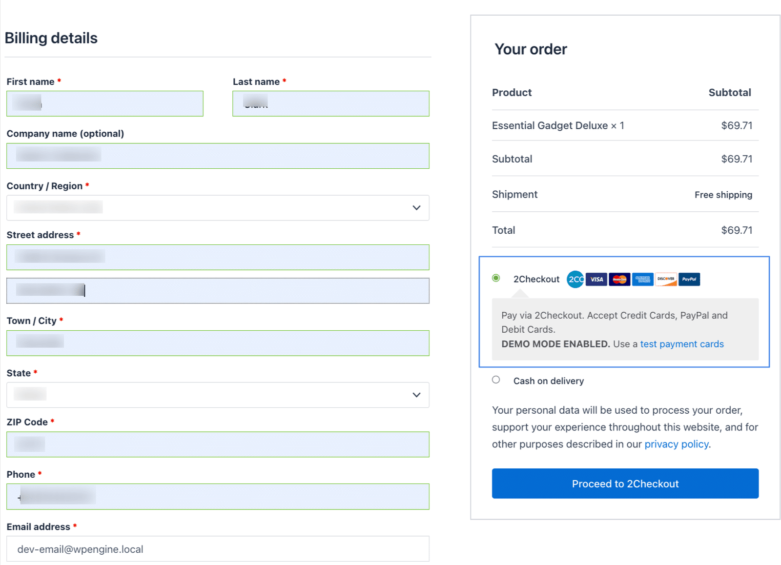 Image showing your order billing details.