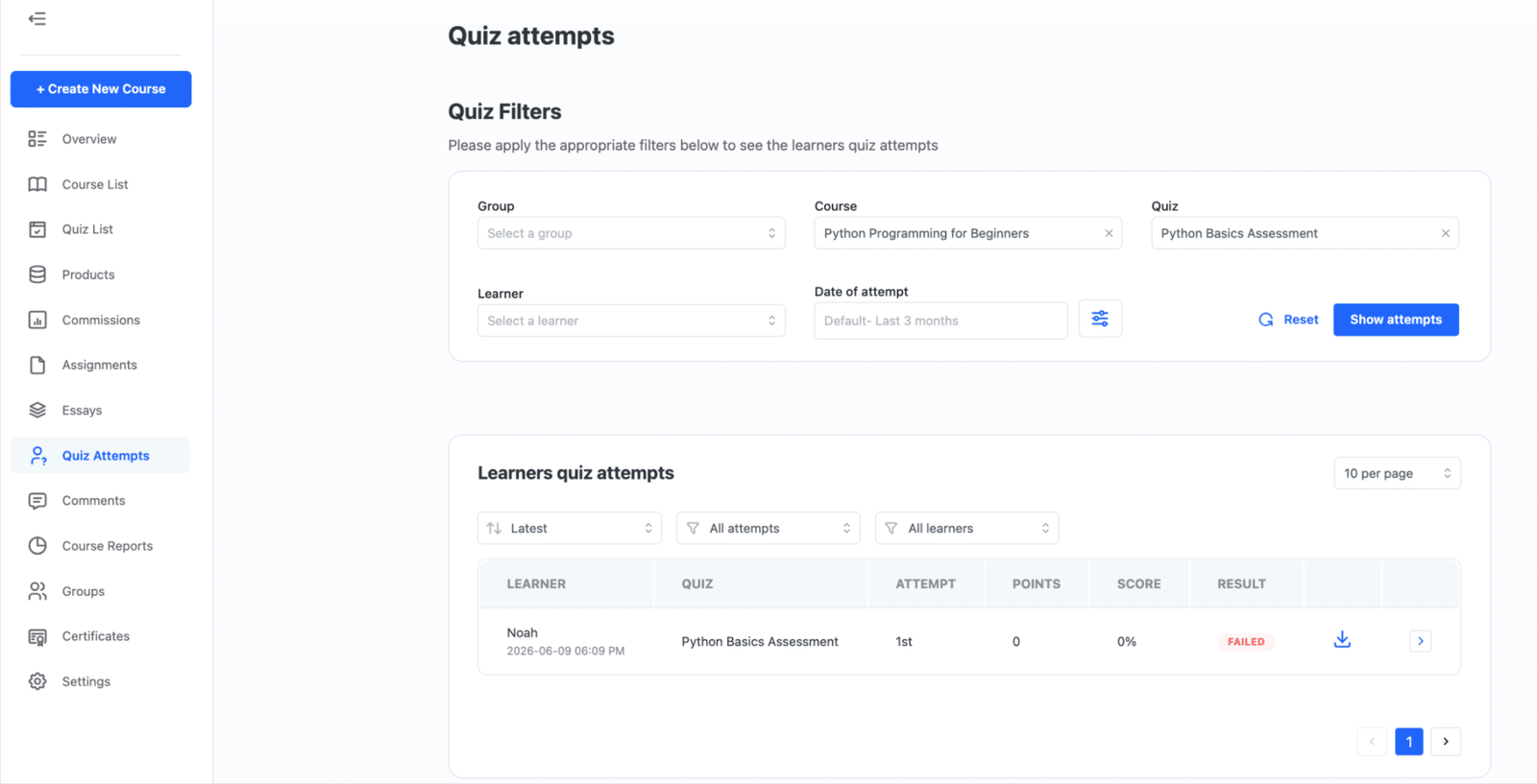 Image showing quiz attempts.