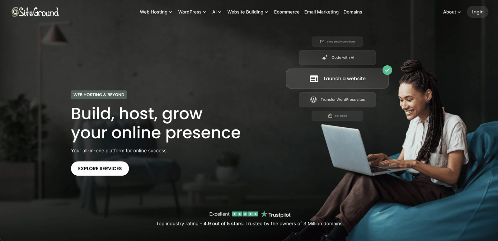 Image showing siteground website homepage.