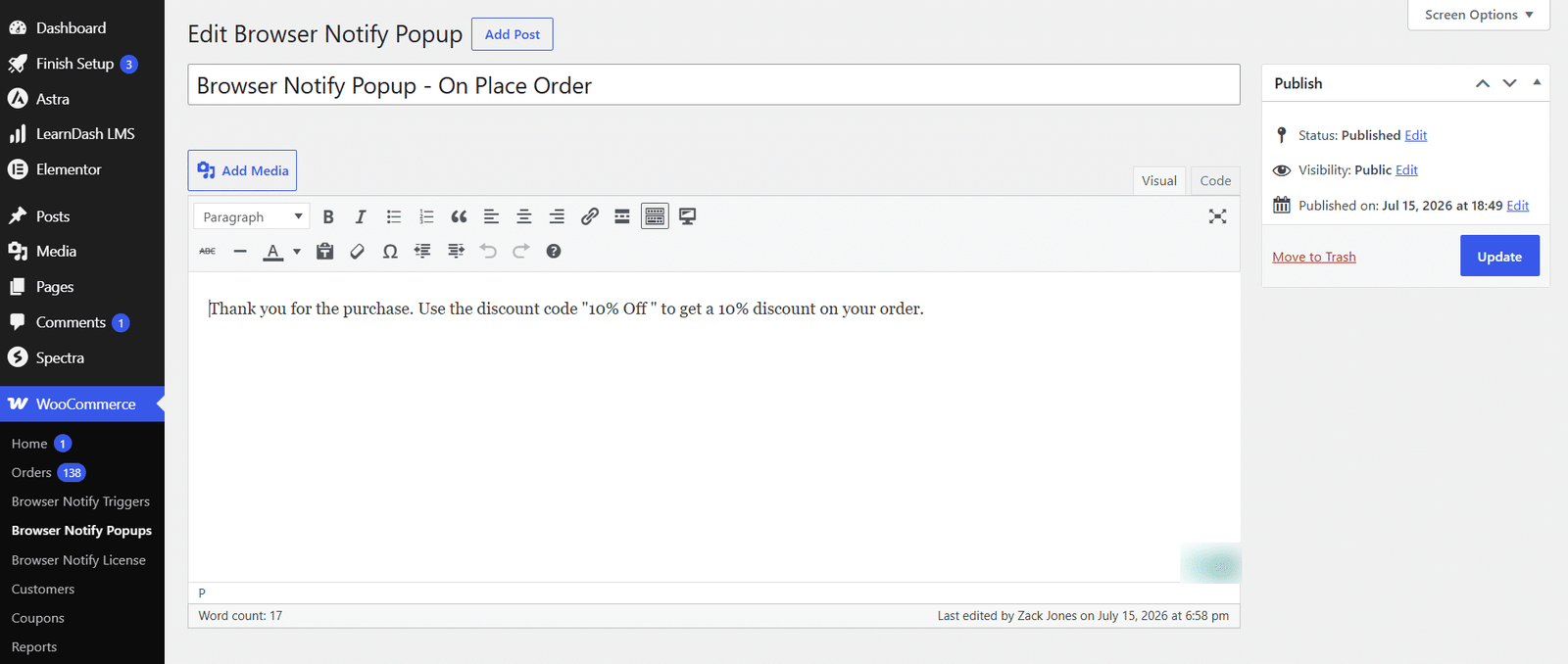 Image showing browser notify popup on place order.