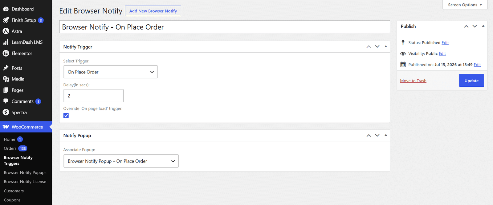 Image showing Create a trigger and attach the pop-up.
