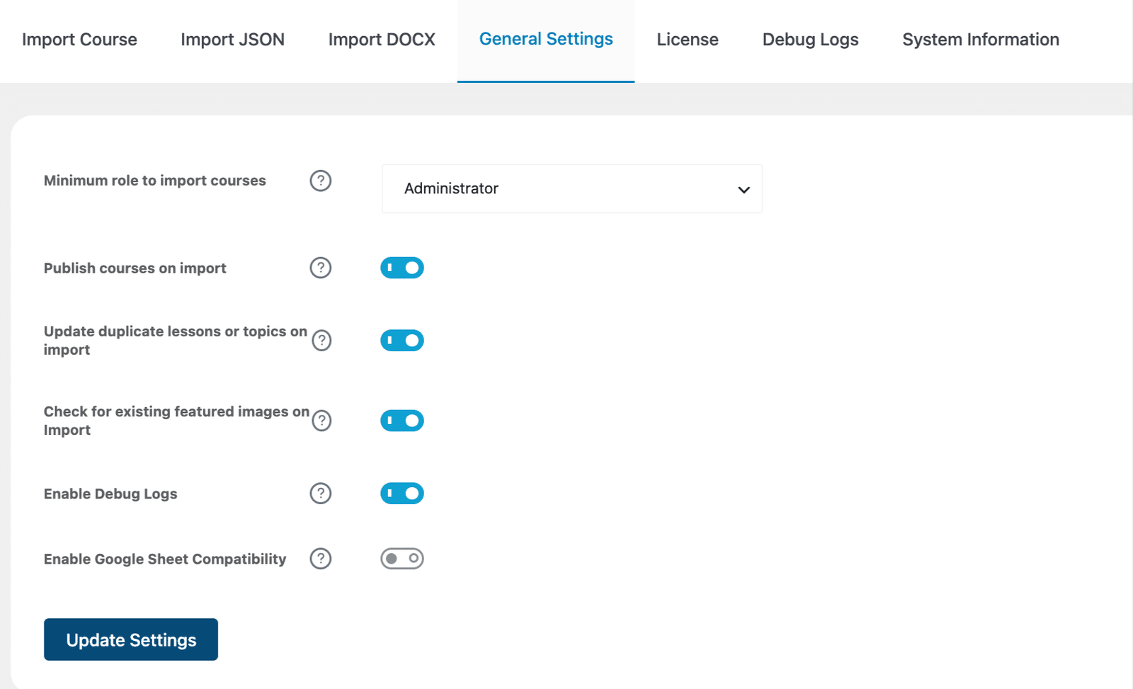 Image showing general settings.