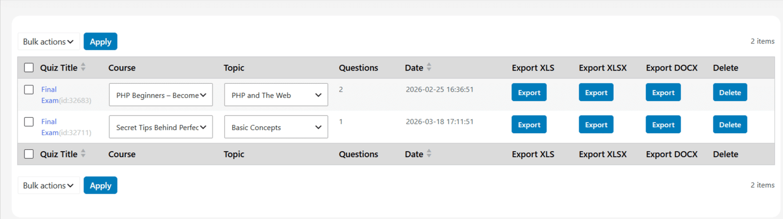 Image showing bulk actions apply. 