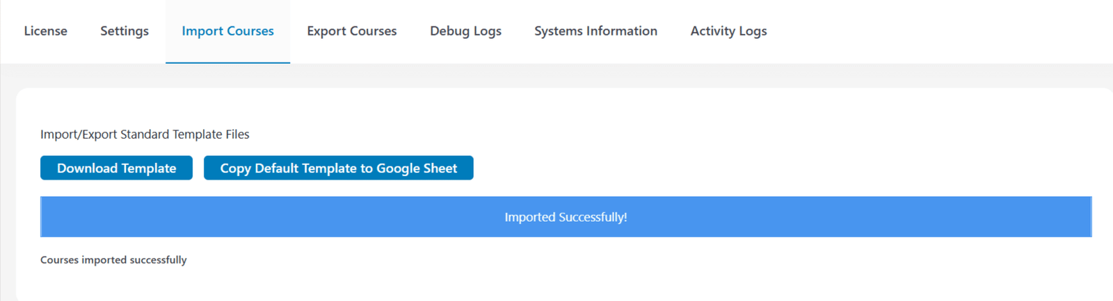 Image showing import course download template. 