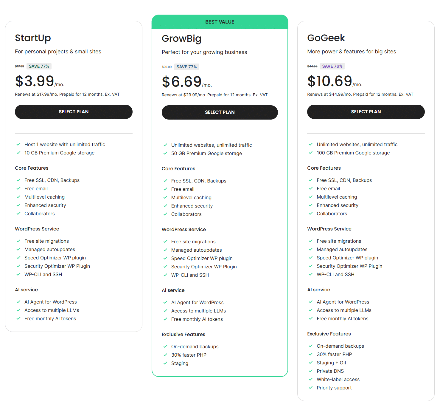 Image showing siteground pricing plans.