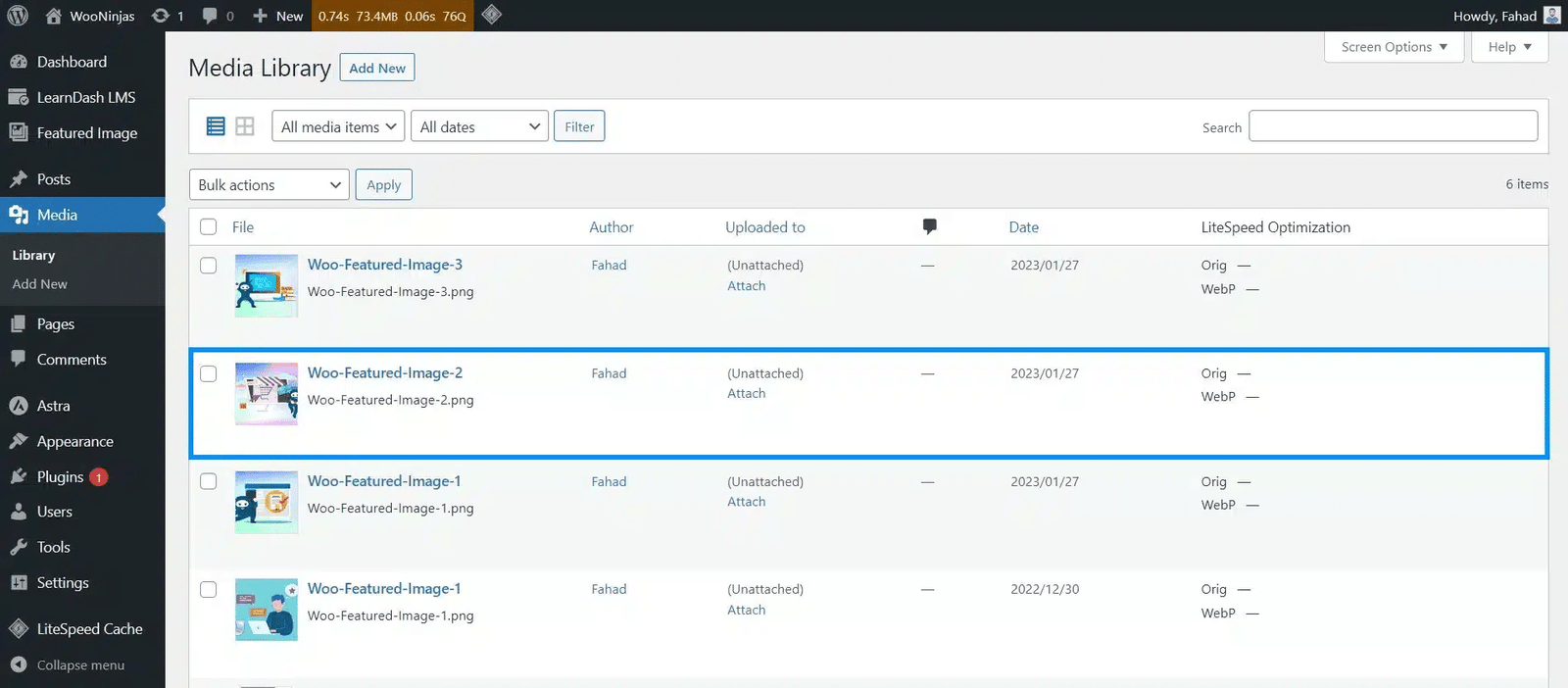 Image showing WooNinjas Featured Image Generator media library.