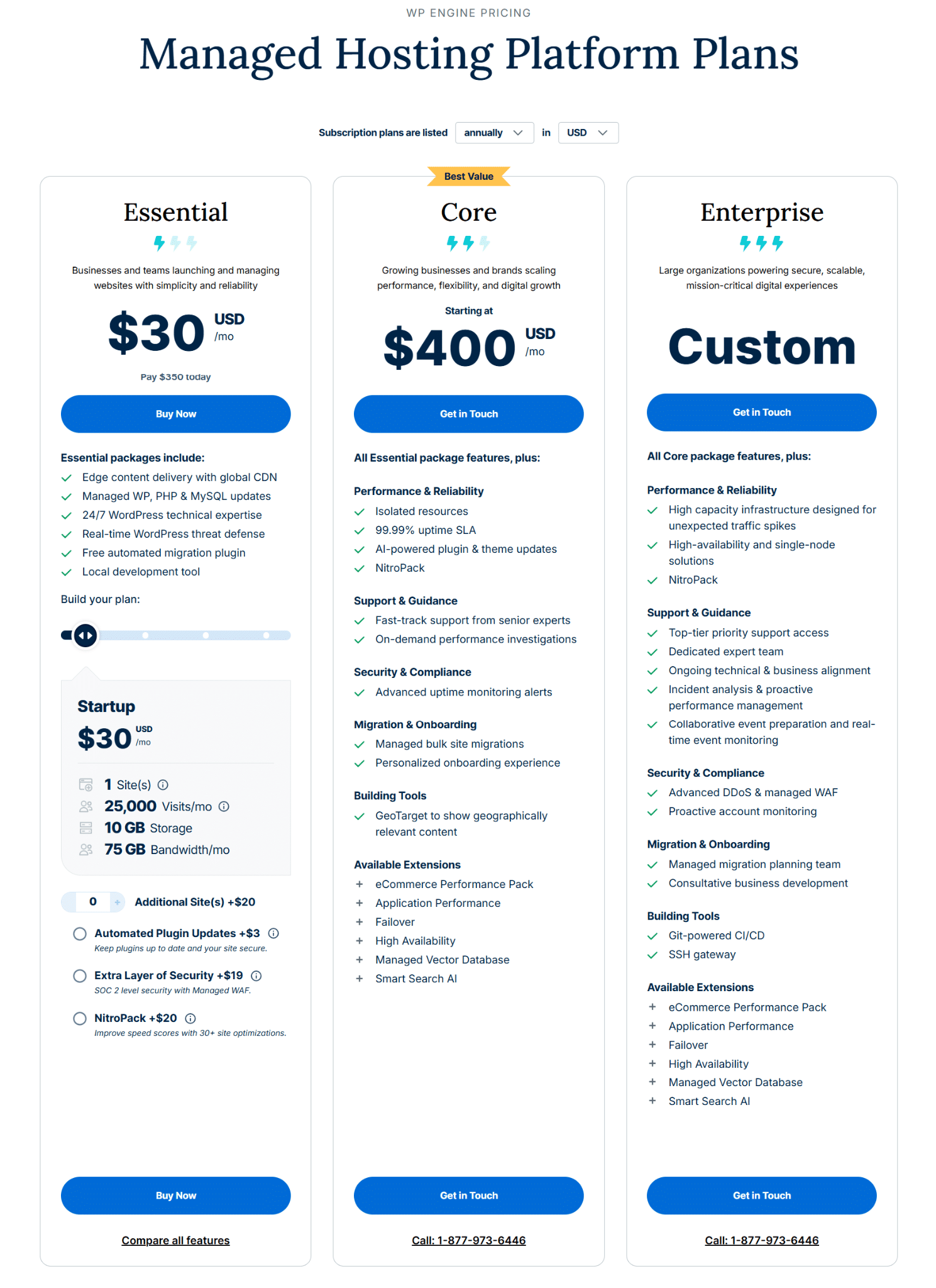 Image showing WP engine plans.