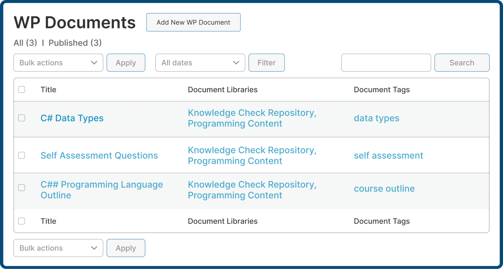 WP Documents table
