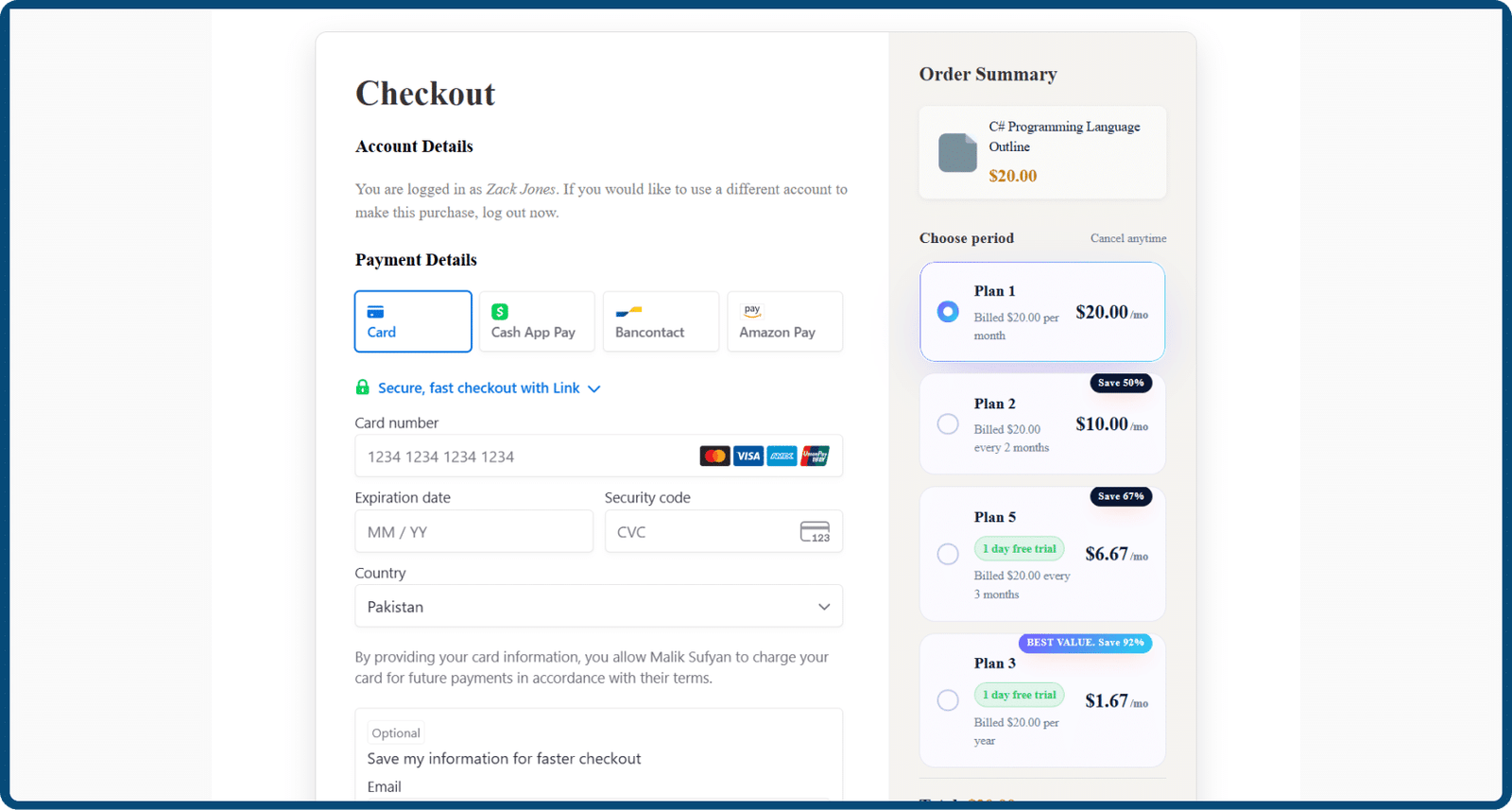 Checkout screen