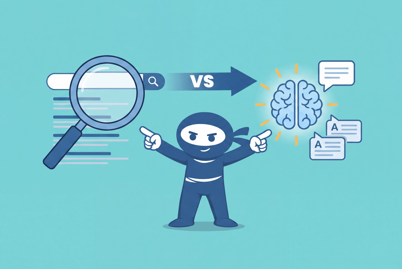 AEO vs SEO illustration for WordPress, showing content getting cited in an AI-generated answer instead of a search ranking.