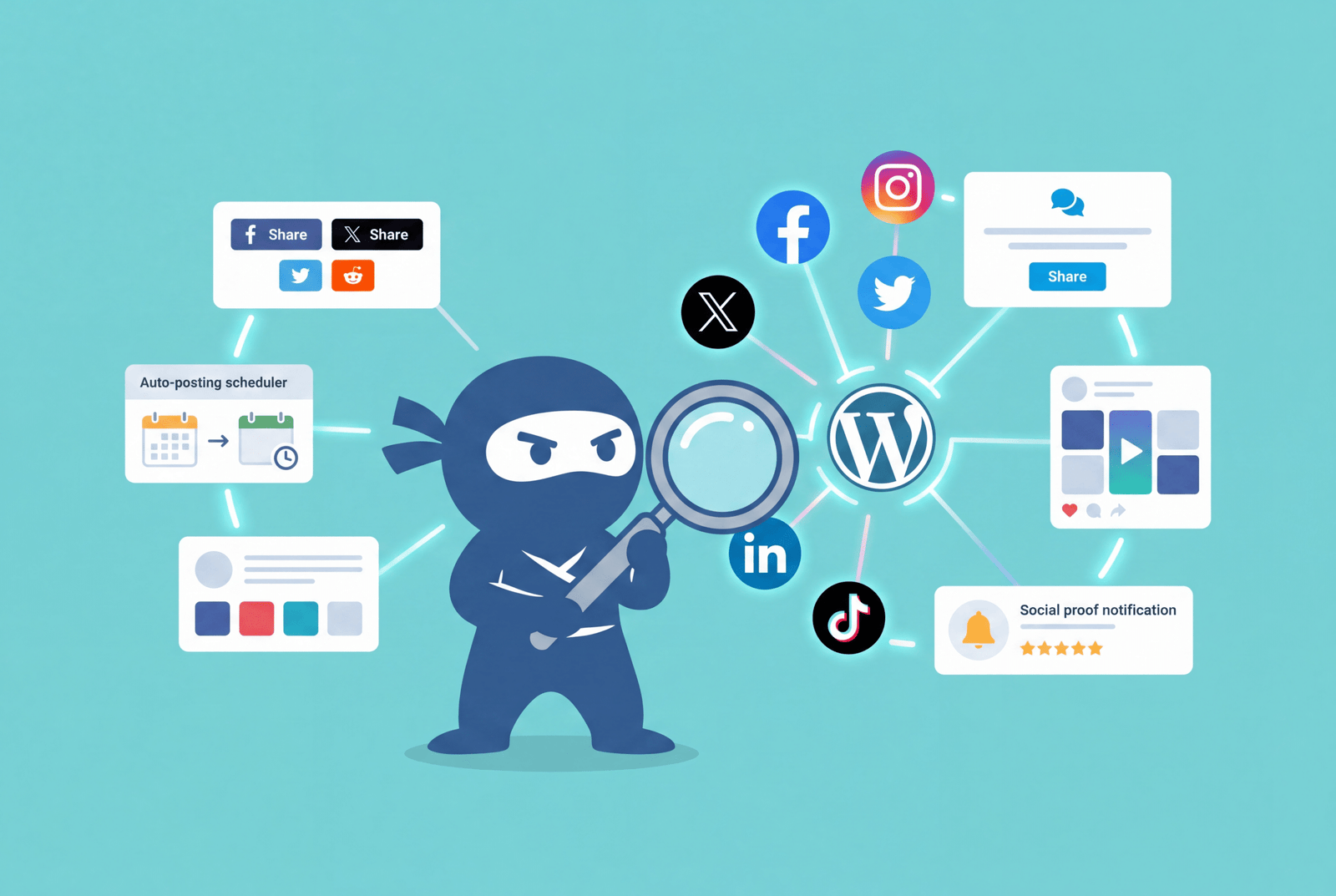WordPress social media plugins connecting a site to Facebook, Instagram, X, and more