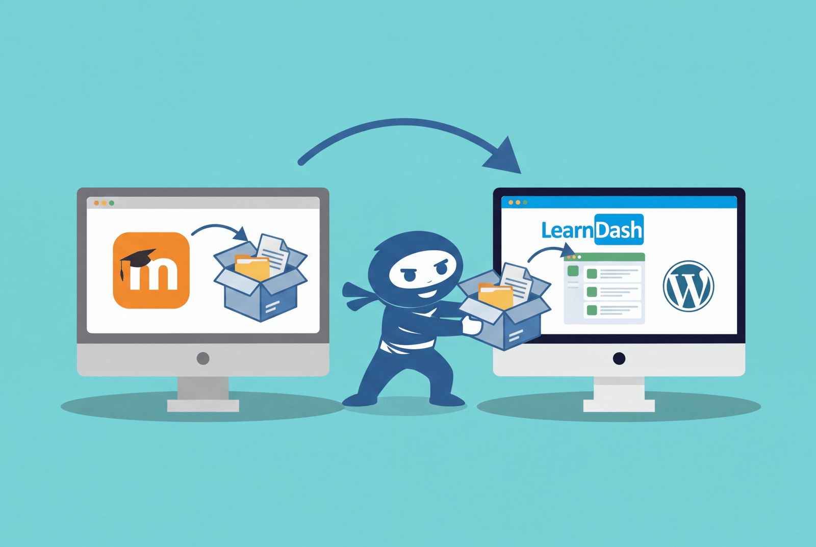 WooNinjas ninja moving course files from Moodle to LearnDash during a Moodle to WordPress migration
