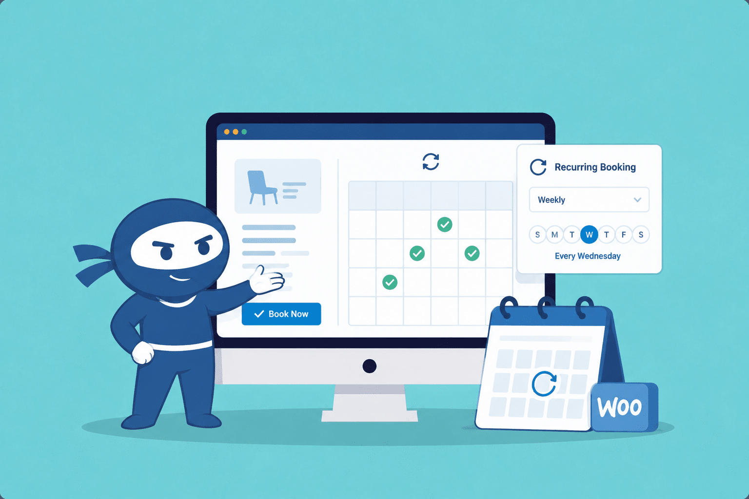 Ninja Mascot Presenting Recurring Bookings