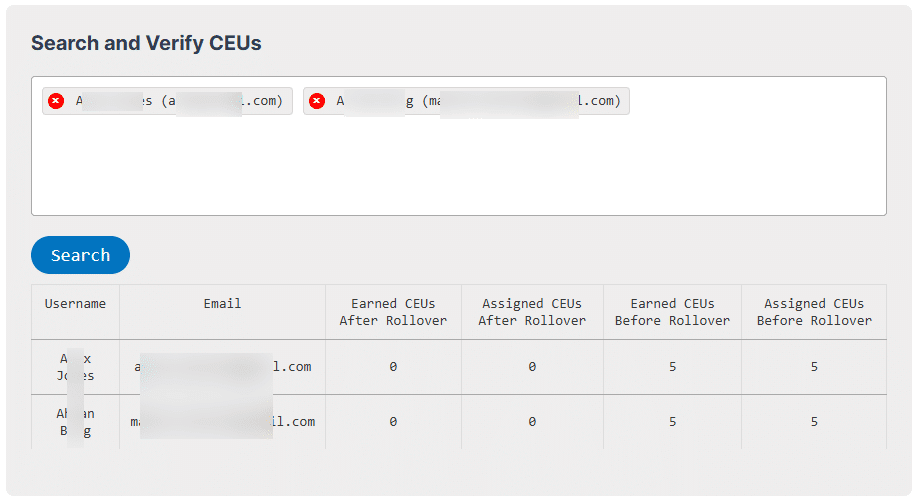 Image showing search and verify CEUs.