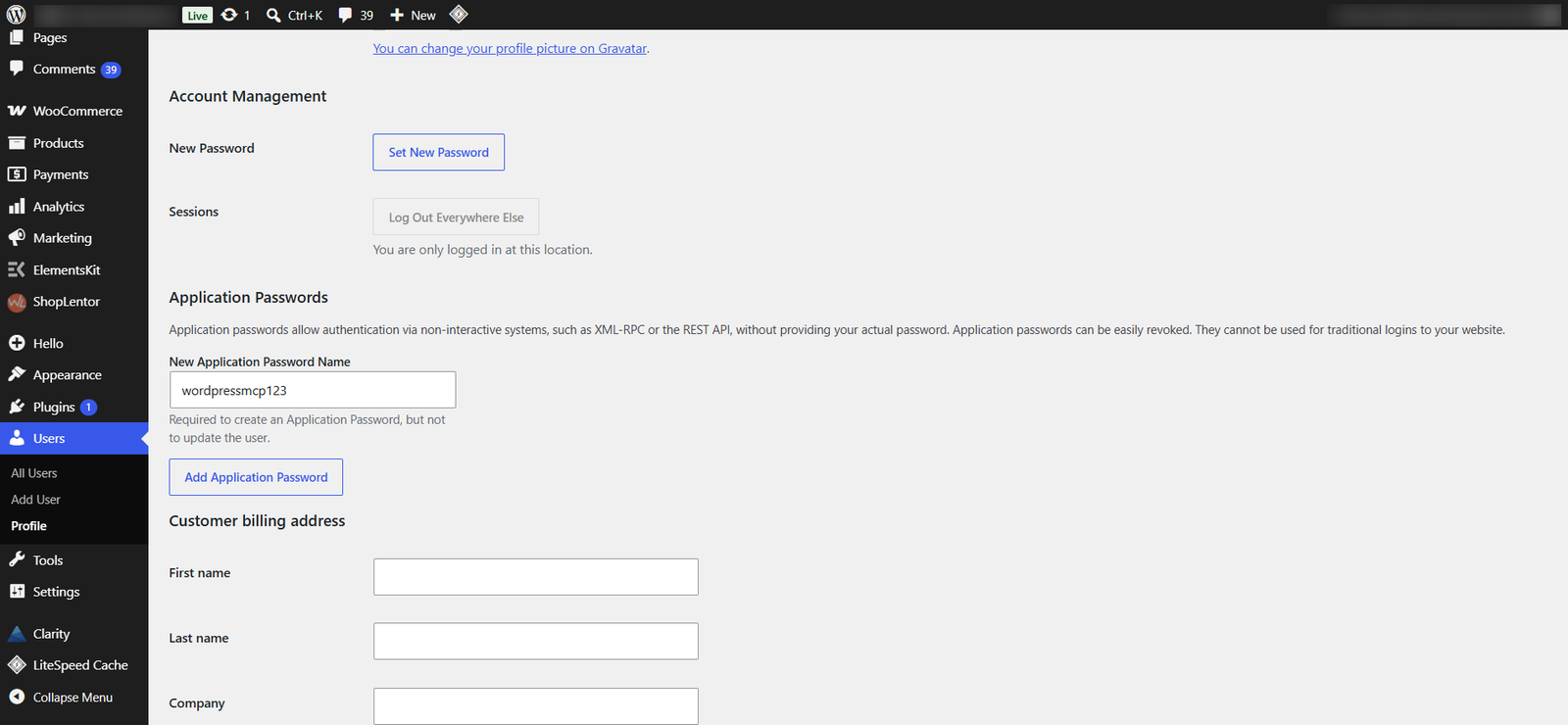 Image showing how to Generate an Application Password in WordPress. 