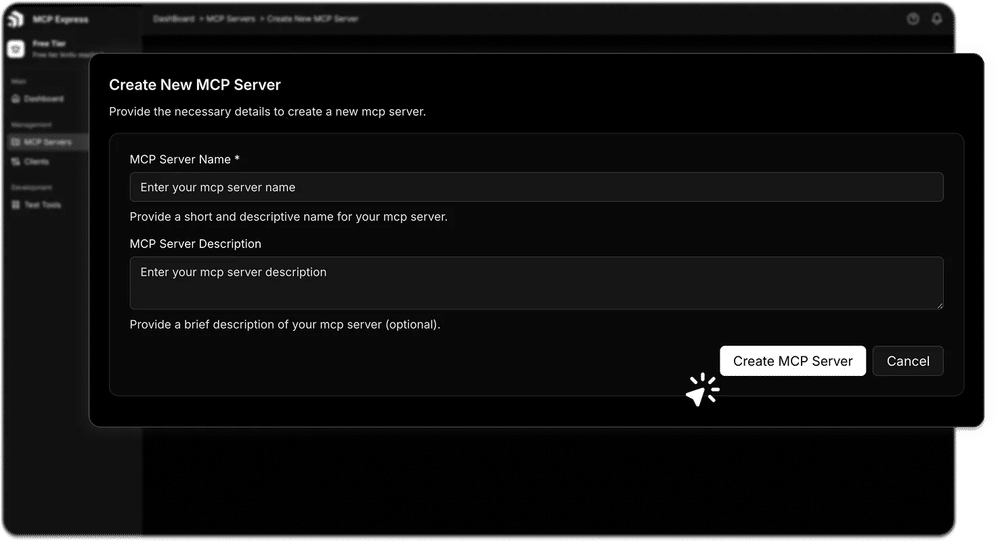 Image showing how to create a new MCP server. 