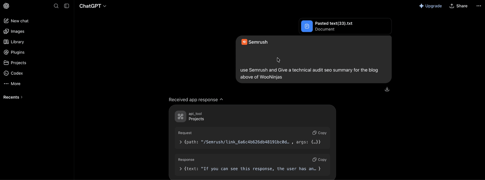 Image showing ChatGPT and Semrush response. 