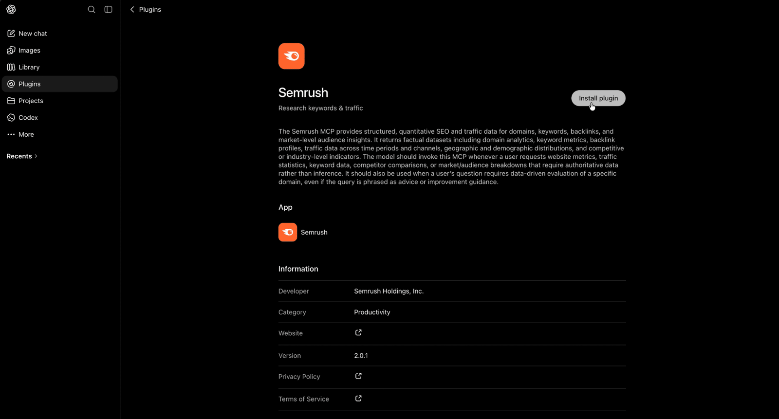 Image showing Chatgpt X Semrush plugin, 